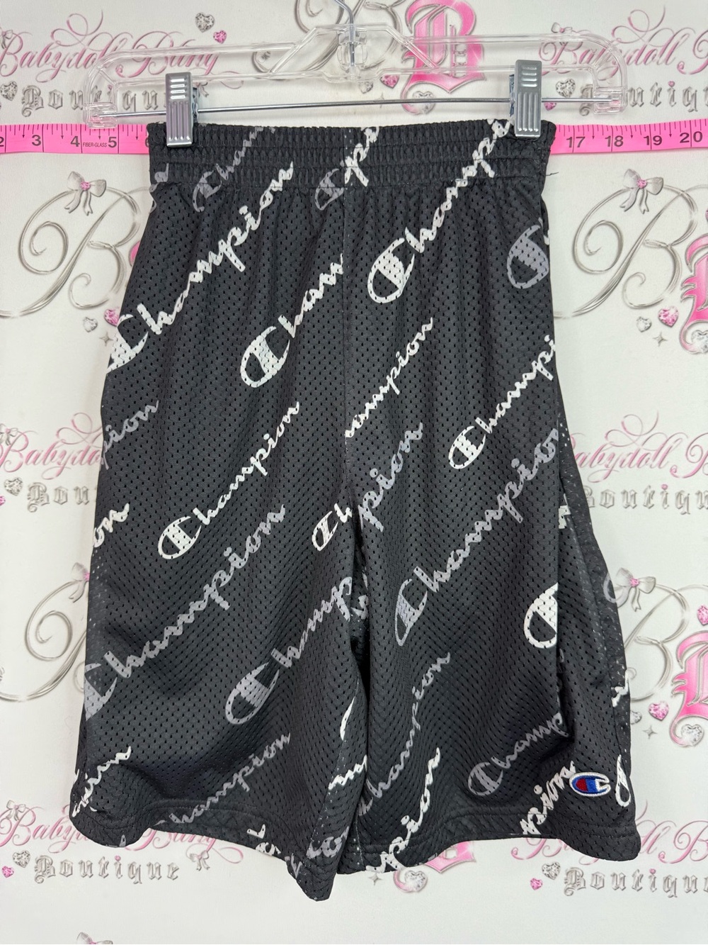 Champion shorts Black Mesh Athletic Shorts with White Logo Print